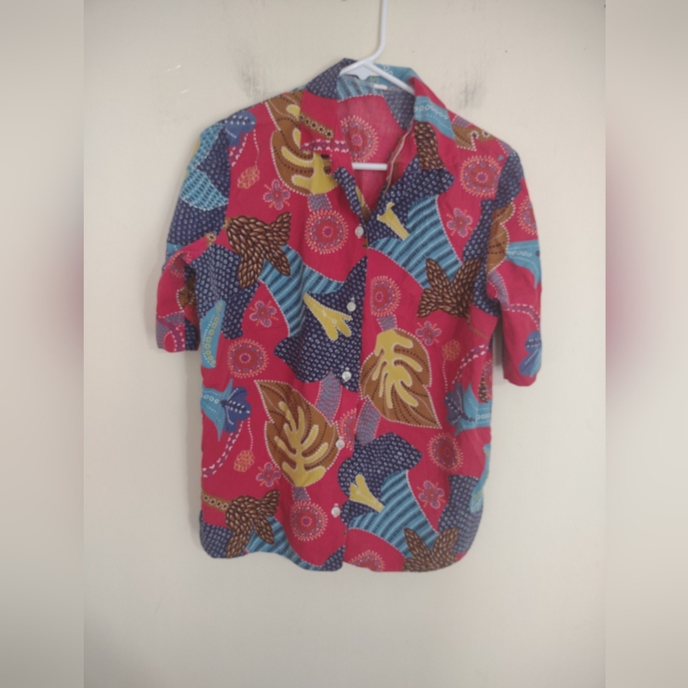 Fall Themed Button Down Blouse Large Handmade Casual‎ Lightweight Artsy Funky